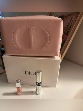 Dior Pink Cosmetic Pouch with mini Dior Lip maximiser& mini Dior mascara